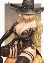 1girls absurd_res alternate_costume big_breasts blonde_hair blue_eyes breasts choker cirenk cleavage collar dress elbow_gloves eyelashes eyeliner female female_only garter hat hi_res kolin_(street_fighter) large_breasts lingerie lipstick long_hair makeup stockings street_fighter street_fighter_v thick_thighs very_long_hair witch_hat zipper