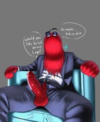 balls don't_hug_me_i'm_scared male male_only maximusvenom penis red_guy_(dhmis) solo solo_male suit