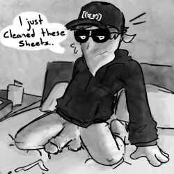 bed bedsheets cock cum hat lube male_only memeulous penis sheets socks sunglasses