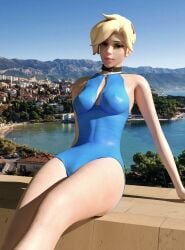 1girls 3d angela_ziegler big_breasts blender blizzard_entertainment blonde_female blonde_hair breasts collar croatia doctor female female_only front_page hair hi_res legs light_hair light_skin looking_at_viewer magazine mercy naked nero100 nipples no_bra nude nurse overwatch pose sea sitting smile solo waxiw