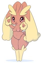 absurd_res anthro blush breasts brown_body female generation_4_pokemon genitals hi_res lemonspark_nwt looking_at_viewer lopunny navel nintendo nipples open_mouth pokemon pokemon_(species) pokemon_only pussy red_eyes shadow simple_background solo video_games white_background