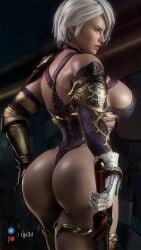 1girls 3d armlet armor ass bandai_namco big_ass big_breasts bikini_armor blue_eyes breasts cga3d cleavage curvaceous curvy curvy_female curvy_figure erotichris female female_only fighter isabella_valentine namco patreon purple_clothing revealing_armor side_view skimpy skimpy_armor skimpy_clothes solo soul_calibur thick_female thick_thighs twitter_username video_game_character voluptuous voluptuous_female white_hair wide_hips