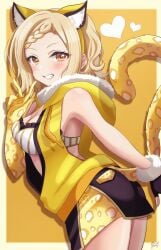 1girls amber_eyes animal_costume blonde_female blonde_hair blush breasts female female_only fully_clothed looking_at_viewer love_live! love_live!_nijigasaki_high_school_idol_club miyashita_ai peace_sign short_hair smile solo yellow_eyes