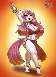 amber_eyes anthro belly_dancer belly_dancer_outfit bucky_o'hare_(series) cat_ears cat_tail catgirl cleavage darkshadow777 fit_female furry harem_girl harem_outfit huge_breasts jenny_(bucky_o'hare) long_hair looking_at_viewer original pink_hair voluptuous white_fur