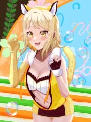 animal_costume blonde_hair blush love_live! love_live!_nijigasaki_high_school_idol_club miyashita_ai open_mouth short_hair smile yellow_eyes