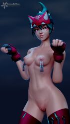 1girls 3d breasts female female_only itsvanillatime kiriko_(overwatch) looking_at_viewer mask mask_on_head overwatch overwatch_2 paw_pose pierced_nipples