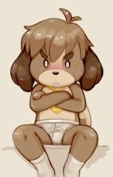 1boy 2020 :< angry animal_crossing blush briefs canid canine canis clothing crossed_arms dandi digby_(animal_crossing) digital_media_(artwork) dog_boy fur furry furry_only male male_only necktie nintendo sitting tail