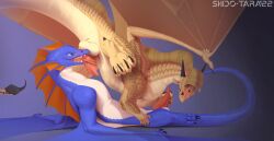 dragon duo fellatio feral hi_res invalid_tag lying male male/male masturbation on_back oral penile qibli_(wof) sandwing_(wof) sex shido-tara simple_background western_dragon wings_of_fire wyvern