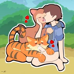 alpaca alpaca_(super_auto_pets) ambiguous_gender anonymous_artist camelid felid fellatio female feral group human kissing male male/female mammal pantherine super_auto_pets tiger tiger_(super_auto_pets) trio