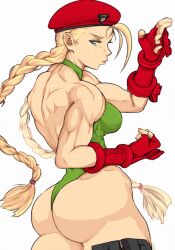 2022 ass bare_shoulders blonde_hair blue_eyes breasts cammy_white capcom female fingerless_gloves gloves hat highleg highleg_leotard highres huge_ass large_breasts leotard long_hair muscular muscular_female muscular_legs sleeveless street_fighter tagme thong_leotard yoracrab