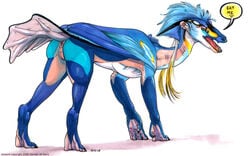 2008 ahkahna avian bird blue colors digitigrade dragon female heron hindpaw looking_at_viewer nude plump_labia pussy scalie skilt solo summerdragoness tail taschevah