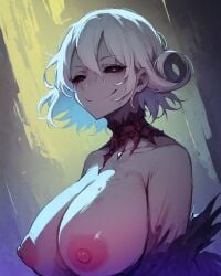 1girls absurd_res ai_generated areolae black_eyes black_sclera creepy exposed_breasts falsegate highres huge_breasts identity_v idv large_areolae large_breasts looking_at_viewer mary_(identity_v) nipples nude nude_female short_hair solo stable_diffusion white_hair