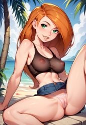 ai_generated cartoon cartoon_character disney kim_possible panties puffy_pussy robotkesh seductive showing_panties spread_legs transparent_clothing upskirt