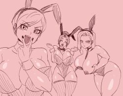 android_18 breasts bulma_briefs bunnysuit chichi closed_eyes darwaarts dragon_ball dragon_ball_(series) dragon_ball_super dragon_ball_z fanart nipple_piercing nipples open_mouth tongue_out