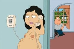 1boy 1girls belly big_belly black_hair bonnie_swanson breasts canon_pregnancy family_guy female female_focus joe_swanson male nerota nipples pregnant