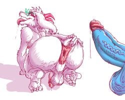 1boy 1femboy animal_ears anthro anthro_femboy anthro_male anthro_only anthrofied anus ass backsack balls bare_ass bare_butt big_ass big_ass_(male) big_ass_cheeks big_butt big_butt_(male) big_butt_cheeks bubble_butt caprine completely_naked deltarune grab_the_butt langmeru pink_horns ralsei ralsei_with_white_fur undertale_(series)