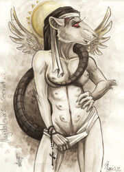 † anthro balorkin breasts female headband multi_breast nude nun rat rodent solo topless undressing wings