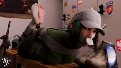 1girls 3d angry angry_face blue_eyes bondage ela_(rainbow_six) feet feet_focus feet_together female female_only foot_fetish footwear green_hair hogtie kjthegrimreaper rainbow_six rainbow_six_siege socks socks_removed solo tape taped_mouth