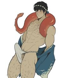 abs balls bara biceps big_bulge bulge erection erection_under_clothes fundoshi hachimaki japanese_clothing male male_nipples male_only manly muscular_male nipples pecs penis penis_outline toumaart