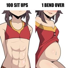 100_sit_ups_1_bend_over 1girls abs belly big_belly bluebutt05 bottomless breast_expansion breast_growth breasts clothing female female_only flat_chest kono_subarashii_sekai_ni_shukufuku_wo! megumin meme pregnant pregnant_belly pregnant_female progression small_breasts solo solo_female time_skip tiny_breasts undressing