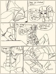 cock cock_out comic pussy pussy_rubbing_on_penis robot robotic_parts sex soundblaster soundblaster_(oc) soundwave sparkplug speech_bubble star-the-skeleton text_bubble transformers transformers_prime