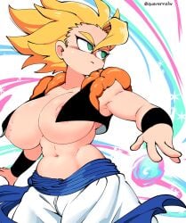 1girls big_breasts breasts dragon_ball dragon_ball_z female female_gogeta fusion genderswap_(mtf) gogeta green_eyes halo quavernsfw rule_63 saiyan saiyan_girl solo solo_female super_saiyan wide_hips