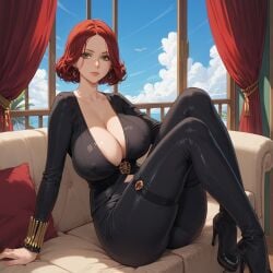 1girls ai_generated black_widow_(marvel) clothed female green_eyes red_hair scarlett_johansson sexy toyotaku