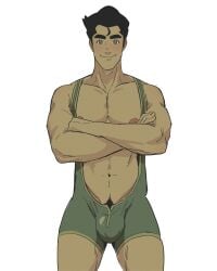 abs artist_name avatar_legends bara biceps big_bulge black_hair bolin bulge character_name copyright_name digital_media_(artwork) green_eyes male male_nipples male_only manly muscular_male nickelodeon nipples pecs pubic_hair the_legend_of_korra toumaart