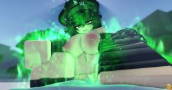 1boy 1boy1girl circularx2 cowgirl_position dialogue female green_aura green_eyes roblox self_upload tagme the_strongest_battlegrounds