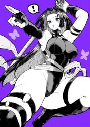 1girls anime_style armpits arms_up bodysuit boots breasts female female_focus female_only heroine hips leotard long_hair marvel open_mouth psylocke purple_background purple_eyes thick_thighs thigh_strap thighs tight_clothing tight_fit wide_hips x-men yotsumi_shiro