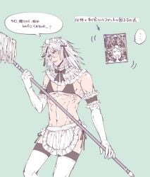 crossdressing grimoire_weiss japanese_text maid maid_headdress male male_only nier nier_(character) nier_(series) nier_replicant text text_bubble