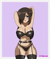 1girls belly big_breasts blush chubby curvy hand_on_head olimoonn parasoul skullgirls thick_thighs tummy underwear