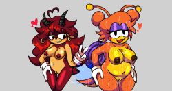 2girls alternate_version_available antennas artist_request belly_size_difference big_breasts biting_lip body_difference breasts_size_difference chubby chubby_belly chubby_female d-side_encore_girlfriend d-side_girlfriend encore_girlfriend_(friday_night_funkin) freckles freckles_on_breasts freckles_on_face freckles_on_thighs friday_night_funkin friday_night_funkin_(d-side) friday_night_funkin_mod furry girlfriend_(friday_night_funkin) goat_girl horns large_breasts long_hair looking_at_partner looking_at_viewer mobian mobian_(species) orange_hair peace_sign red_hair saliva_string saliva_trail slimy_body small_breasts snail snail_girl sweaty_body twintails wet_body whore_eyes yellow_body