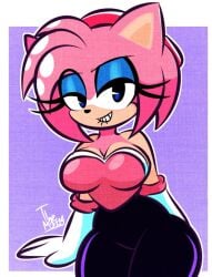 amy_rose bodysuit breasts curvy diego_mejia neckline rouge_the_bat_(cosplay) seductive_look spandex_suit