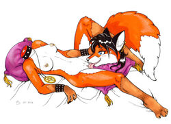 2006 anthro autocunnilingus bed breasts canine collar cunnilingus detachable_head detachable_parts female fio fox fur furry lilith masturbation nude oral oral_sex piercing reclining sex solo sweatdrop