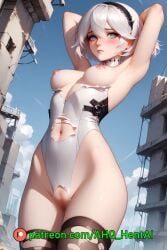 1girls ahq_hentai ai_generated blush bodysuit breasts medium_breasts nier:_automata nipples patreon perfect_body pussy ruins shy stable_diffusion tight_clothing torn_clothes white_hair yorha_2b