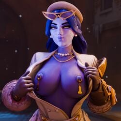 1girls 3d dom3d exhibitionism flashing flashing_breasts overwatch overwatch_2 solo tagme video_game_character widowmaker