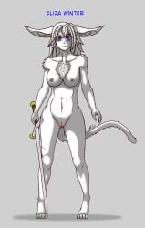 anthro basitin big_breasts breasts cherrykirov eliza_winter female fur hi_res long_ears long_tail mammal melee_weapon nude nude_anthro nude_female solo sword tail twokinds weapon white_body white_fur