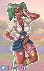 cock demon demon_girl demon_horns female fortnite fortnite:_battle_royale futa_cock futa_only futanari green_hair gyaru nemia_(fortnite) oni oni_female oni_horns penis penis_out red_skin