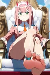 1girls ai_generated barefoot darling_in_the_franxx feet female foot_focus pov pov_eye_contact pov_feet soles zero_two_(darling_in_the_franxx)