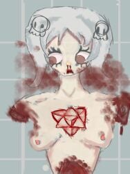 amputated_arm bathroom bloody_marie breasts cuts gore injury marie_korbel no_sex skullgirls stella_octangula torture twintails white_hair