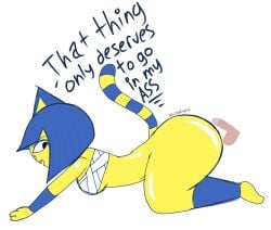 1boy 1girls 2025 2d 2d_(artwork) animal_crossing ankha ankha_(animal_crossing) ass balls blue_hair blue_text breasts cat cat_ears cat_tail doubutsu_no_mori english english_text female jpeg jpg long_tail nairu_(doubutsu_no_mori) nintendo penis skullyhearts tagme tail text white_background yellow_body