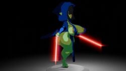 1girls 3d 3d_animation 3d_model barefoot big_ass big_breasts bimbo_lips black_hair goblin green_body hood indoors lightsaber robe shortstack sith star_wars sultrybunny tagme thick_thighs video walk_cycle walking