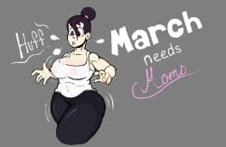 black_hair bun chubby heart-shaped_pupils judatf light-skinned_female light_skin march_needs_moms milf mtf_transformation original_character post_transformation see-through_clothing tagme tank_top transformation