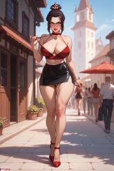 ai_generated azula black_pencil_skirt blush collar ear_ring embarrassed_nude_female exhibitionism exibitionism heels micro_skirt outdoors public_exposure red_bra red_heels short_skirt skirt