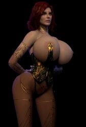 1girls 3d big_breasts breasts enormous_breasts female huge_breasts idle_cog nipples red_hair solo the_witcher_(series) the_witcher_3:_wild_hunt triss_merigold