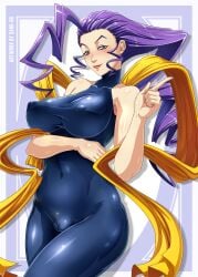 2d athletic athletic_female big_breasts blue_eyes bodysuit breasts busty cameltoe capcom erect_nipples female female_focus female_only hourglass_figure italian italian_female lipstick long_hair makeup nipple_bulge purple_hair rose_(street_fighter) sano-br scarf street_fighter street_fighter_alpha tagme wide_hips