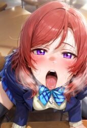 ai_generated curvy_female desk horny_female kissing nishikino_maki open_mouth tongue_out waiting_for_cum wants_cum wants_to_be_fucked