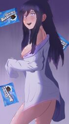 1girls 2d anime_style artwork_(digital) ass black_hair blush boobs_out breasts creme_betweens drawing embarrassed_nude_female exposed_ass exposed_nipples female female_focus female_only girl long_hair long_sleeves no_ai no_bra no_furry no_panties no_underwear open_mouth purple_eyes purple_hair red_face shading shiny_skin simple_background tuubaa wet wet_body wet_hair wet_skin youtuber youtuber_girl