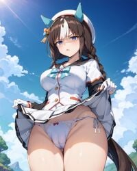 ai_generated detest hip_bones hokko_tarumae_(umamusume) skirt_lift umamusume unpleasant_face